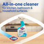 Clorox bleach-free all purpose cleaner bottle staged on a kitchen surface with headline about all-in-one cleaner