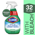 Clorox Clean-Up multi-surface cleaner spray bottle with graphic badges for original scent and 32 fl oz callout