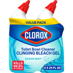 Clorox value pack label showing two angled bottles and branding for Clinging Bleach Gel Ocean Mist