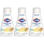 Three Clorox Disinfecting Mist multi-surface refill bottles showing product logo and fruit graphic on white background