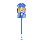 Full-length blue and white Clorox extendable tub and tile scrubber shown hanging on its retail packaging