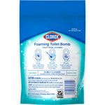 Back of Clorox Foaming Toilet Bomb pouch with usage icons and product information panel