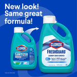 Promotional graphic showing old and new Clorox FreshGuard bottles with text 'New look! Same great formula!'