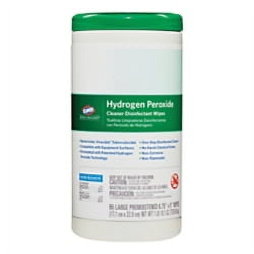 Clorox Healthcare hydrogen peroxide disinfecting wipes canister with green lid and branded front label