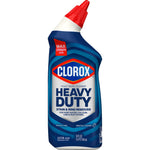 Clorox Heavy Duty toilet bowl cleaner bottle shown at a slight angle with red cap and product labeling