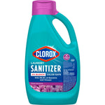 Front view of Clorox Laundry Sanitizer bottle showing detailed label, purple cap, and product information on white background