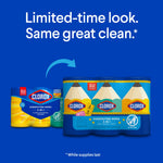 Promotional graphic showing old and new Clorox wipes packaging with text 'Limited-time look. Same great clean.'