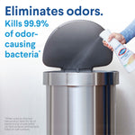 Hand spraying Clorox Disinfecting Mist into an open trash can with text about eliminating odors and killing odor-causing bacteria