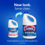 Promotional graphic showing old and new Clorox No-Splash Bleach bottles with text New look same clean