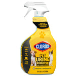 Front view of a yellow Clorox Pet Urine Remover spray bottle with label and pet images