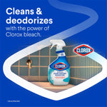Promotional graphic with a Clorox Bathroom Stain-Fighting Bleach Gel bottle and headline 'Cleans & deodorizes'