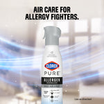 Clorox PURE spray bottle centered with blurred background and headline “Air care for allergy fighters”
