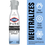 Clorox PURE Allergen Neutralizer Daily Air Spray bottle with blue ocean mist gradient and neutralizes icons on right panel