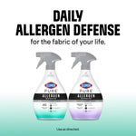 Two Clorox PURE Allergen Neutralizer spray bottles shown side-by-side under headline 'Daily Allergen Defense' on gradient background
