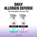 Two Clorox PURE Allergen Neutralizer spray bottles shown side by side with headline about daily allergen defense
