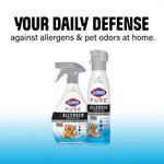 Two Clorox PURE Allergen Neutralizer products shown together under headline 'Your daily defense' against allergens and pet odors at home.