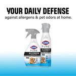 Two Clorox PURE Allergen products shown together with headline 'Your daily defense' against allergens and pet odors