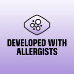 Purple gradient graphic with icon and bold text reading 'Developed with Allergists'
