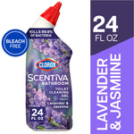 Single Clorox Scentiva Lavender & Jasmine toilet cleaning gel bottle with 24 fl oz callout and bleach-free badge