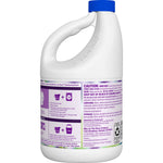 Rear view of Clorox Scentiva scented bleach bottle showing back label with caution text, directions and icons