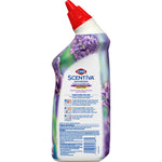 Rear view of Clorox Scentiva lavender & jasmine toilet cleaning gel bottle showing directions, warnings and barcode