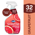 Front-facing bottle of Clorox Scentiva disinfecting multi-surface cleaner with grapefruit imagery and 32 fl oz callout.