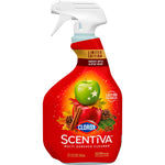 Clorox Scentiva red spray bottle labeled Harvest Apple & Spice scent with green apple and cinnamon artwork