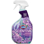 Clorox Scentiva disinfecting multi-surface cleaner bottle in lavender and jasmine scent with trigger spray on white background
