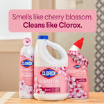 Lifestyle-style image showing three Clorox Scentiva products grouped with headline 'Smells like cherry blossom. Cleans like Clorox.'