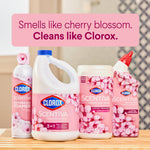 Product group shot of Clorox Scentiva Cherry Blossom line including disinfecting wipes and other matching pink-scented cleaners