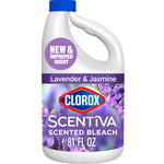 Single Clorox Scentiva scented bleach jug with lavender & jasmine label and blue cap, white handle visible.