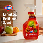 Clorox Scentiva multi-surface cleaner spray bottle on a kitchen counter with text 'Limited Edition Scent'