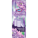 Clorox Scentiva ToiletWand refills packaging showing lavender imagery, product name and disposable pad illustration.