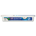 Side profile of a rectangular Clorox Scentiva plastic tub showing coconut graphics and product label for wet mopping cloth refills.