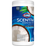 Single Clorox Scentiva disinfecting wipes canister showing coconut graphic and product branding