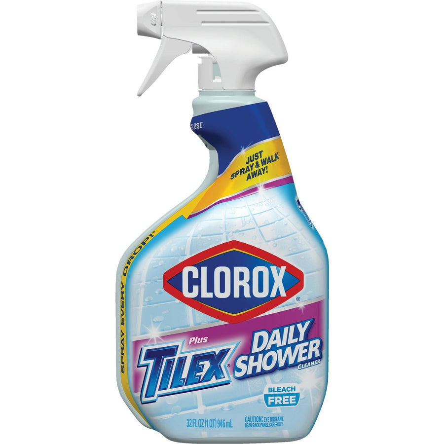 Clorox Tilex Daily Shower Cleaner spray bottle with trigger, prominent Clorox logo and Bleach Free label