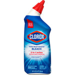 Clorox Toilet Bowl Cleaner BLEACH bottle with red angled nozzle and blue label on white background
