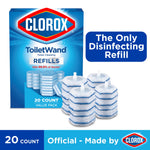 Clorox ToiletWand refill value pack box with stacked blue-and-white scrubbing pads and brand logo on white background.