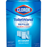 Front-facing Clorox ToiletWand refills value pack box showing brand logo, product name and image of stacked scrubbing pads.