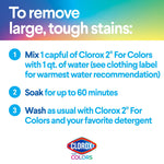 Instructional graphic titled To remove large, tough stains with three numbered steps including mixing and soaking guidance.