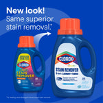 Promotional graphic showing old and new Clorox2 stain remover bottles with text announcing a new look