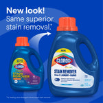 Promotional graphic showing old and new Clorox2 stain remover bottle designs with 'New look!' text