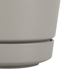 Close-up of planter base and attached saucer in birch gray highlighting seam detail