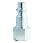 Close-up of a zinc-plated air hose coupler featuring a hex female 1/4 NPT threaded base