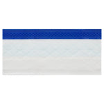 Close-up macro view of a white quilted mop cloth with a blue textured scrubbing strip along the top edge