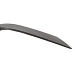 Close-up of a curved mattock pick blade showing tapered edge and matte finish