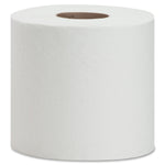 Close-up of a plain white paper towel roll showing textured surface and visible cardboard core, studio-lit on white background