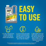 Instructional graphic with CLR 28 fl oz bottle and bold 'Easy to Use' text plus three usage icons and brief steps