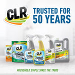 Promotional lineup of CLR branded cleaning products with large CLR logo and text 'Trusted for 50 Years'