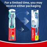 Graphic comparing two package designs for Colgate 360 Deep Clean toothbrushes with text about receiving either packaging